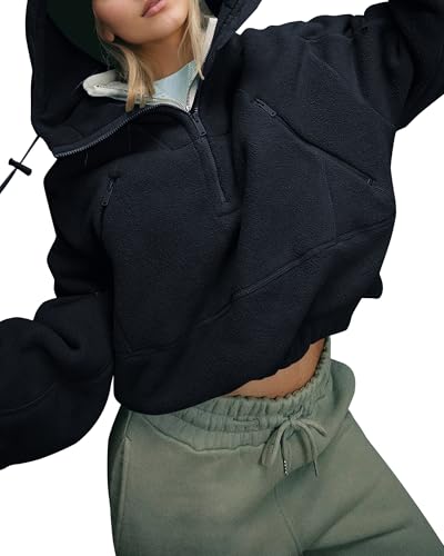 Gacaky Womens Fleece Oversized Pullover Fall Winter Fashion Hoodies Half Zip Long Sleeve Pullover Clothes Outfits4