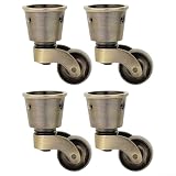 4 ruote per mobili in ottone massiccio, ruote resistenti a forma di tazza retrò, silenziose con fissaggio a 3 fori, protezioni per pavimenti in bronzo per divano e tavolo
