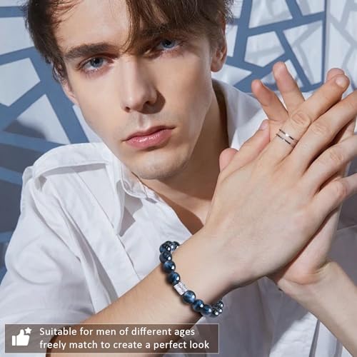 Tiger eye &obsidian beaded bracelets for men ，Gemstone stainless steel bracelets for men &women,fashion natural stone jewelry3