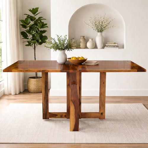 ANGEL FURNITURE Solid Sheesham Wood Foldable Dining Table Compact...