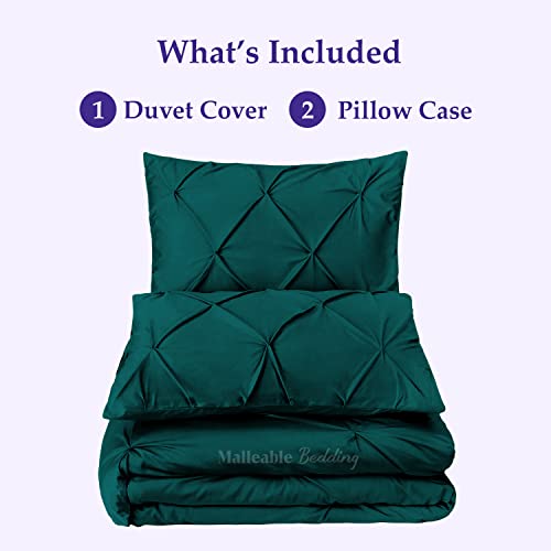 Malleable Bedding Pinch Pleated Pintuck Duvet Cover 3 Piece Set With Zipper Closure. Luxuriously Soft 100% Cotton With Textured Pintuck Pleats And Corner Ties (Oversized King Plus (128X 120), Teal) #TOP6