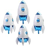 4D Universe Space Rocket Balloons Galaxy Planet Science Fiction Interstellar Aviator Adventure Birthday Decoration, 4 Pack SelfStand Rocket Ship Balloons Spaceman Astronaut Outer Space Party Suppliers