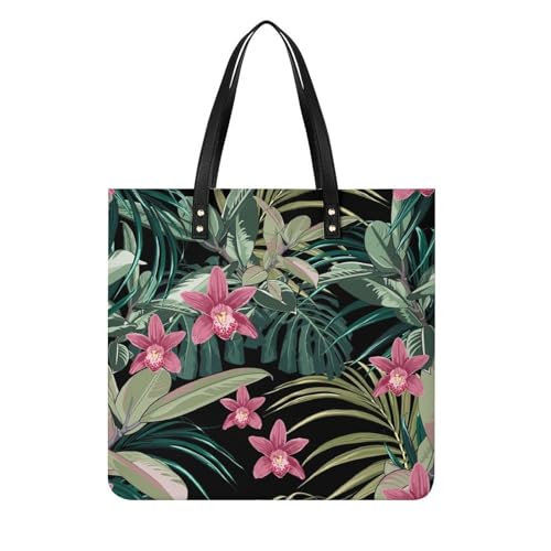 Sac à main shopper fleurs et feuilles pour femme, grand tote bag de voyage en tissu 39x39cm