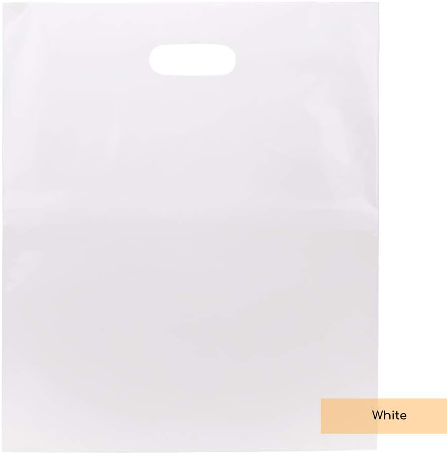 ClearBags 100 White Handle Bags 15x18, Extra Thick 2.25 Mil Retail Plastic Shopping Merchandise Gift Bags Tear Resistant Strong Durable Anti Stretch For Small Business LDPE Die Cut, 100% Recyclable