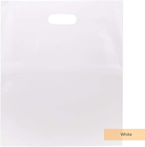 ClearBags - Bolsa con asa de 22.8 x 22.8 x 2 cm, de polietileno de baja densidad, bolsa de mercancía con asas troqueladas, resistente a desgarros,