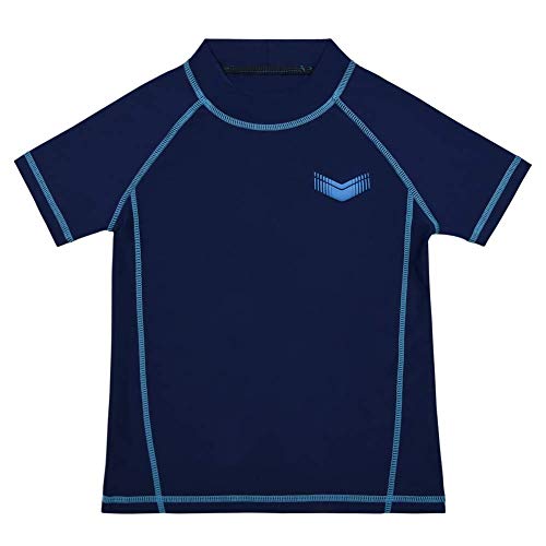 Cadocado Little Boys' Swim Shirt Top Surfing Rashguard Short Sleeve Swimwear UPF 50 Swim Tee,Blue,7Y