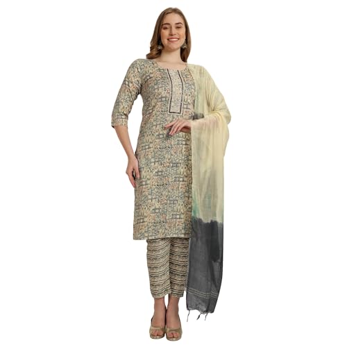 Image of Women's Rayon Straight Printed Kurta with Pant & Dupatta