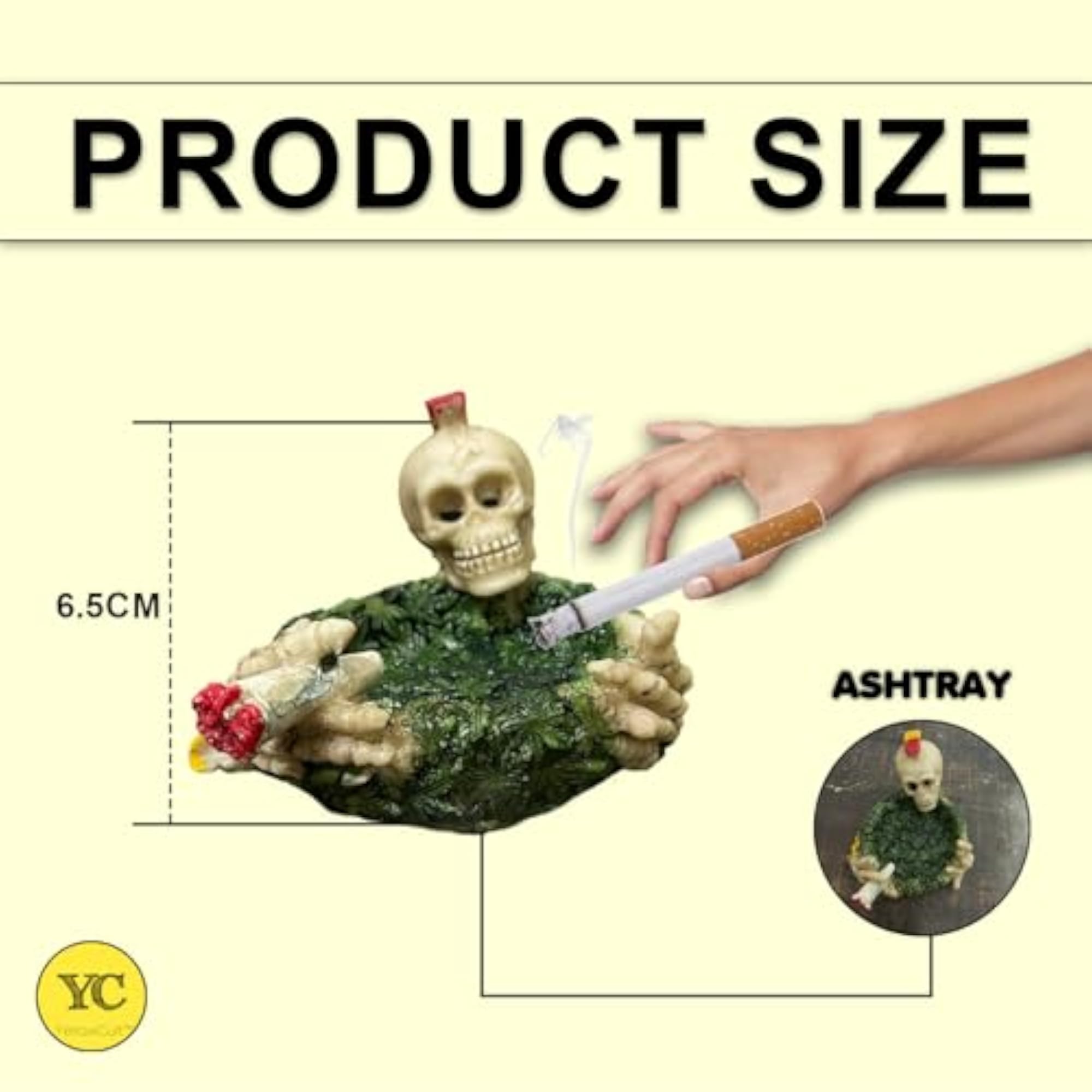 Skeleton Ashtray with Hand-Carved Design, Gothic Style
