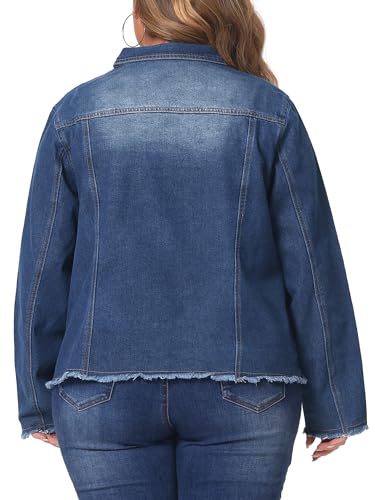 Agnes Orinda Plus Size Denim Jacket for Women Frayed Hem Classic Washed 2024 Denim Jean Jackets4