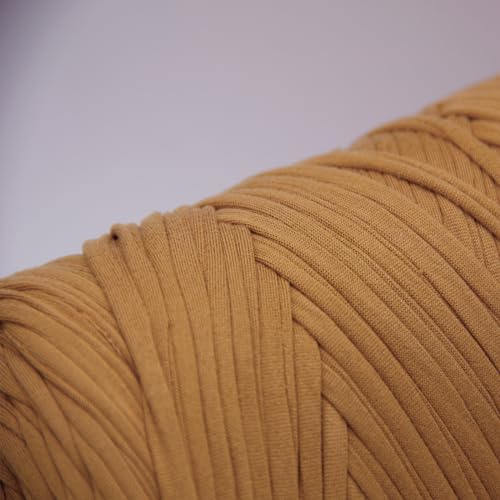 Image of 400g T Shirt Yarn, Tshirt Crochet Yarn for Crocheting Bag /Craft Project /Home Decor, 14.1oz /400g, 120yd /110m Crochet with Polyester Spandex Blend Stretch Fabric(Caramel)