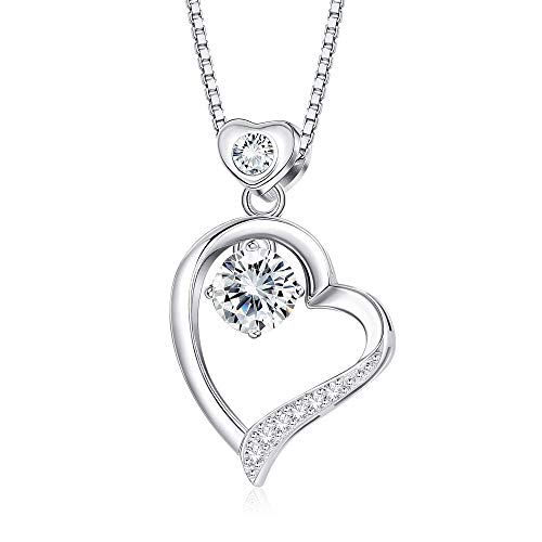Sllaiss Set with Swarovski Zirconia Heart Necklace 925 Sterling Sliver 14K White Gold Plated Forever Love Pendant Necklace For Women Valentine's Day Jewelry Gift