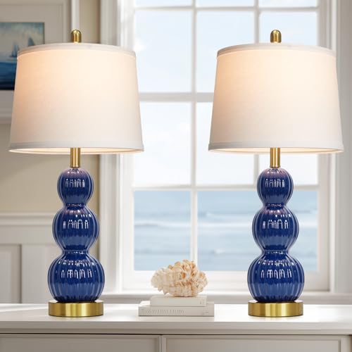 luxeflow 28' Navy Blue Table Lamps Set of 2 for Living Room, Modern Ceramic Bedside...
