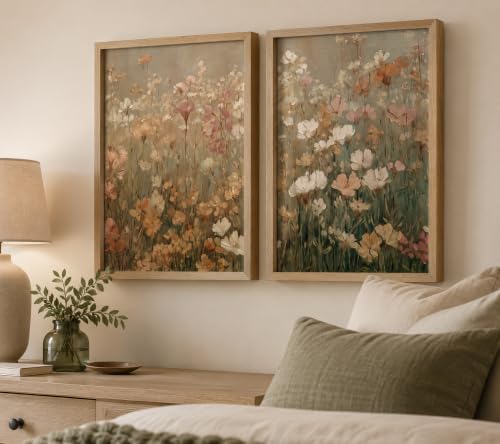 Framed Vintage Canvas Wall Art Modern Floral Poster Picture Countryside Painting Nature Landscape Contemporary Home Print Living Room Gallery Office Ready to Hang 16x24 Inch x2 by Mrtree - Used condition - Image 6