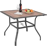 Sophia & William Patio Dining Table Umbrella Table Outdoor Coffee Bistro with Hole for Lawn Garden Pool Sturdy Metal Steel Frame Easy to Care Special Wood-Like Table top Design 37' x 37' Square Table
