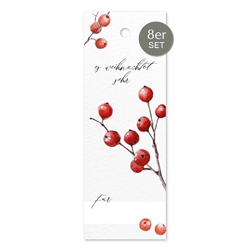 NORDEULE Geschenkanhänger Rote Beeren Weihnachten, 8 Stück
