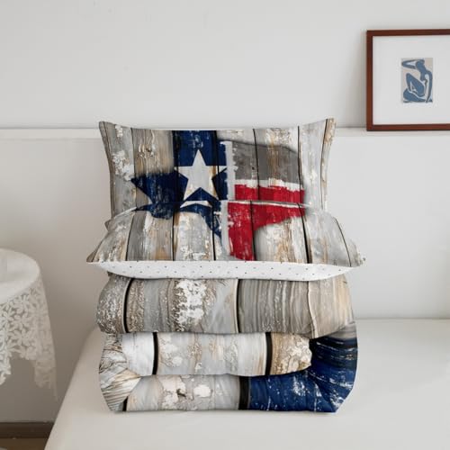 Image of Feelyou Texas Star Bedding Set Full Size, Western Texas Comforter for Kids Boys Girls Wild West Comforter Set Patriotism Duvet Insert Microfiber Bed Set