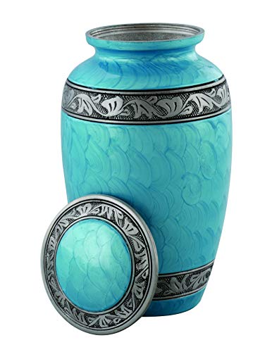 Et Expo-Trends Cremation Urns For Human Ashes Adult For Funeral, Burial | Cremation Urns For Human Ashes Adult 200 Cubic Inches- Classic Turquoise Urn With Silver Band #TOP2