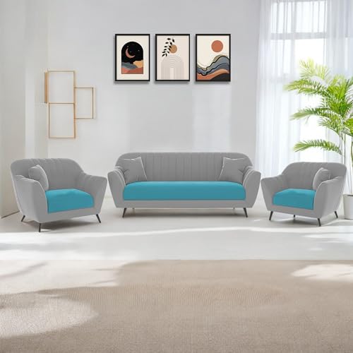 Image of Atticus 3+1+1 Seater Sofa Set for Living Room (Turquise Grey Colour) Premium Fabric Sofa