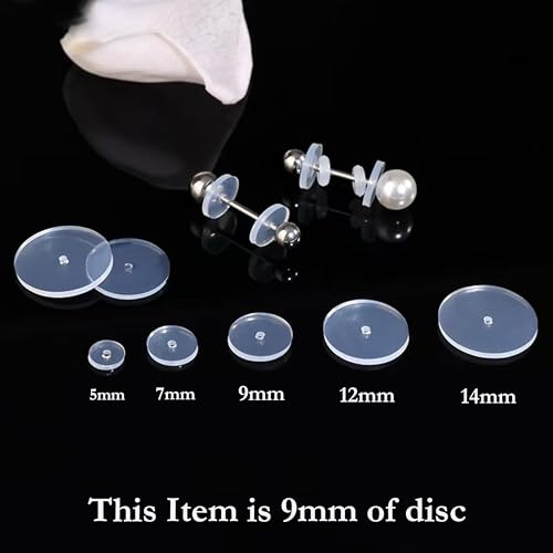 50Pcs Silicone Earring Backs Stopper for Piercings, Clear Discs Stabilizer Pads for Healing Non Pull Piercing Discs, 9mm Earlobe Support Patches (9mm)