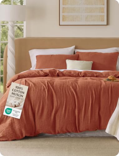 Image of Bedsure PureWoven 100% Cotton Muslin Duvet Cover Queen Gauze Bedding Set