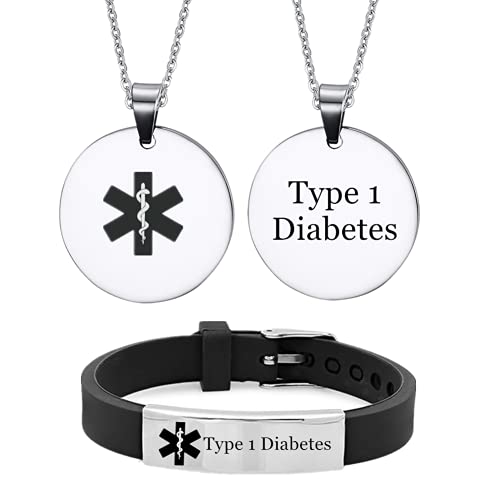 KBNSUIAN 2er-Pack Personalisierte Medizinische Alarm ID Typ 1 2 Diabetes Armband Halskette für Frauen Kinder Männer Diabetiker Armband-Anhänger Identifikations Schmuck für Erwachsene Jungen Mädchen