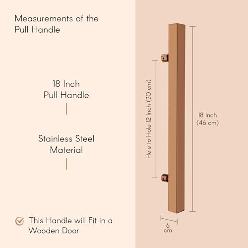 Image of LAPO 18 inch Stainless Steel Square Door Handle for Main Door, Wooden & Glass Door Pull Push Handle, Main Door Handle (Hole to Hole Size 300 mm,Pack of 1) Rose Gold Finish | 3 Years Warranty