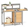 Outdoor Wooden Potting Bench Table with Sink Garden Table Work Bench with Storage Workstation for Outside Patio Lawn