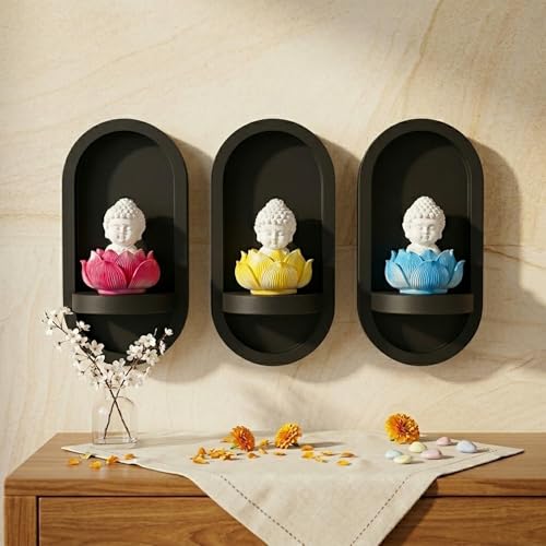 Image of eCraftIndia Set of 3 White Lord Buddha Idols in Lotus Base | Baby Buddha Statues for Car Dashboard Office Home Decor | Gift for Diwali Housewarming Birthday