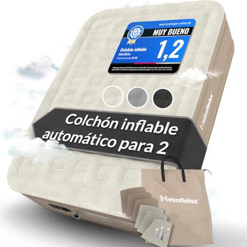 Heimfleiss® Premium Colchón Hinchable para Invitados | Autohinchable Eléctrico con Bomba Integrada | PVC Resistente Antipinchazos Velour 150 x 200 x 45cm | Cama Inflable 2 Plazas para Camping | Negro