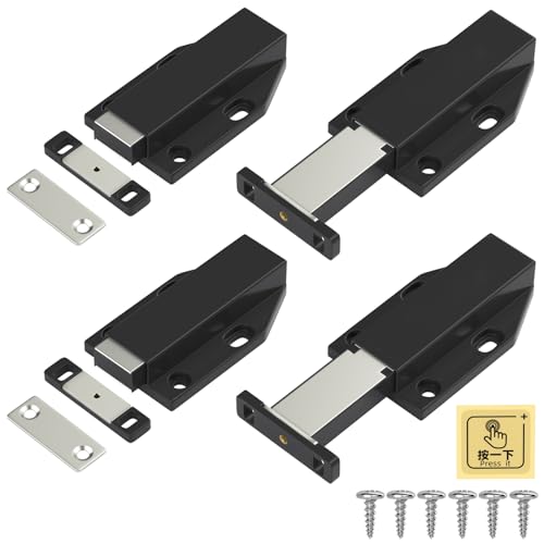 Push to Open Door Catches Jiayi 4 Pack Cabinet Magnetic Push Door Catches Black Cupboard Push Latch Release Door Magnet Kitchen Drawer Closer Push Opener for RV Door Damper Large Wardrobe Closure