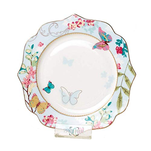 YBK Tech Plato de postre de porcelana de hueso/plato de ensalada, plato de cerámica para desayuno té de la tarde, patrón de mariposa (azul (plato de ensalada de 7.5 pulgadas)