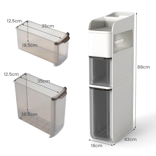 GIANTEX Mueble de Baño Estrecho, Armario con Ruedas Ocultas, Cajones Transparentes, Soporte para Papel Higiénico, Tapa Abatible, 18 x 43 x 88 cm, Carrito Auxiliar para Baño, Salón, Cocina (Blanco) - imagen 3