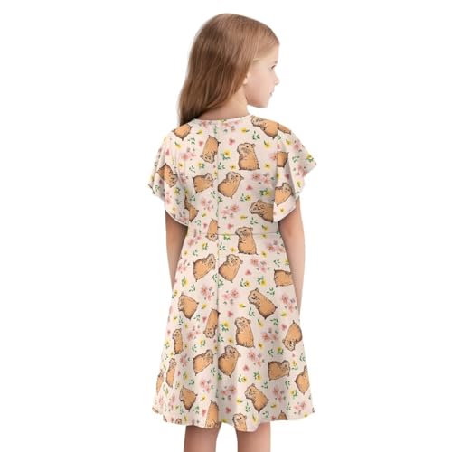 Girls Dress Summer Ruffle Hem Sleeves A Line Midi Dress Suitable for Party Daily Beach 3-14Y2