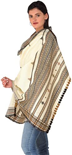 Image of Exotic India Women's Kutch Wool Shawl (SHV95--beige)
