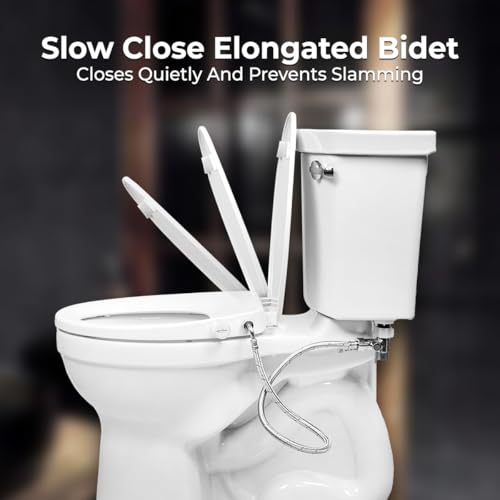 Image of GenieBidet Left Side Bidet Toilet Seat Elongated - Dual Nozzles with T adapter & Bottle - Adjustable Water Pressure & Slow Close Bidet Seat Elongated with No Wiring & Easy Installation