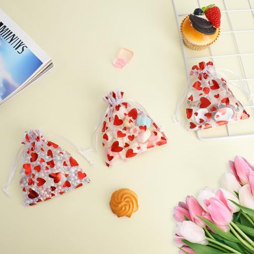 Image of BOEIAC Heart Organza Bags, 50PCS Organza Gift Bag, Drawstring Sheer Mesh Gift Bag 3 x 4 inch, Mesh Jewelry Pouches, Mini Candy Bag for Valentine's Day, Christmas, Mother's Day, Wedding Party Favors