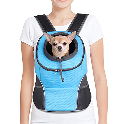 YUDODO Dog Carrier Backpack Reflective Pet Dog Carrier Front Pack Head Out Safe Puppy Doggie Carrying Backpack for Small Medium Dogs Cats Rabbits Bike Motorcycle Pet Dog Travel Carrier (L,Sky Blue)