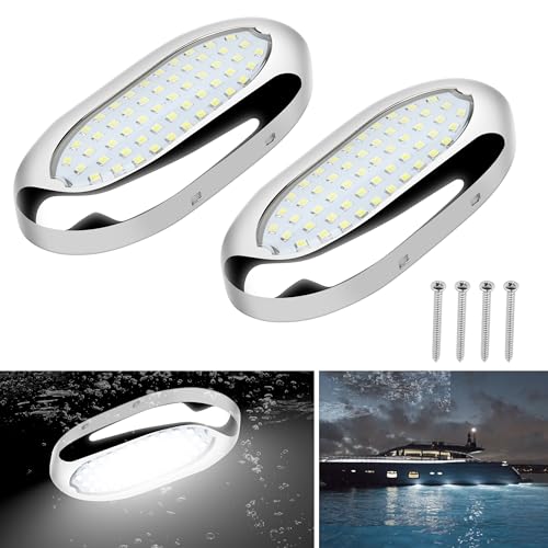 RVZONE 4.6in 54LED Underwater Lights for Boat IP68 Waterproof Marine Led Lighting 1800LM 316 Stainless Steel Boat Led Lights for Transom Pool Courtesy Deck Interior Lighting