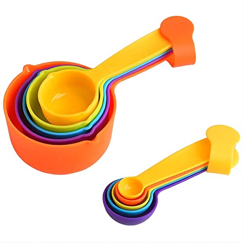 Hotsyang Measuring Cups and Spoons Set, Plastic Measuring Cups and Spoons Set for Baking & Kitchen, Metric & US 5 Measure Cup and 5 Measure Spoon for Kids Rainbow Color