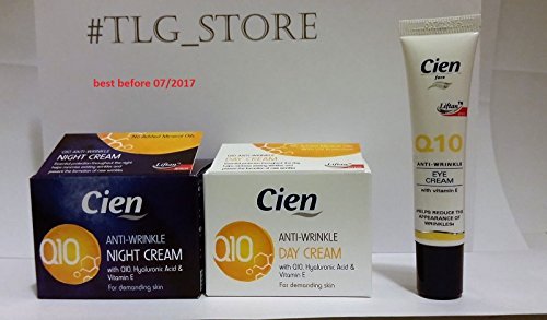 3 x Cien Anti-wrinkle with Q10, Hyaluronic acid & Vitamin E - for demanding skin (1 x 50 ml Day cream + 1 x 50 ml Night Cream + 1 x 15 ml EYE Cream) by Cien