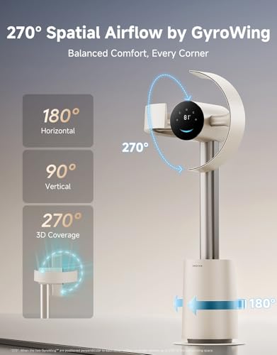 Image of DREAME Bladeless Tower Fan for Bedroom, Smart Standing Fan with 270 Spatial Airflow for Whole-Room Circulation, 59ft /s High Velocity, 10 Speeds 3 Modes, Temperature-Adaptive Airflow, MF10-Beige