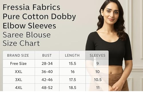 Image of Fressia Fabrics Pure Cotton 4-Way Stretch Readymade Blouse for Women | Free Size to 4XL Stretchable Round Neck Dobby Cotton Half Sleeve Readymade Saree Blouse for Women Stylish