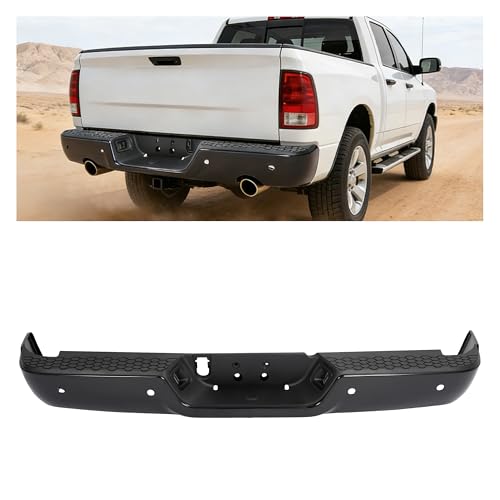 ALMULOO Rear Step Bumper Assembly W/Sensor Holes&License Plate Light Compatible with 2009-2018 Dodge Ram 1500/2019 Ram 1500 Classic/2010-2012 Ram 2500 3500 68049769AB CH1103121 Steel+Plastic 2Packages