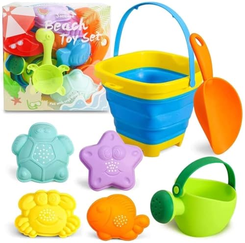 3 otters Foldable Beach Bucket, Beach Toys Set Colorful Beach Bucket Beach Toys Children's Gifts 7PCS