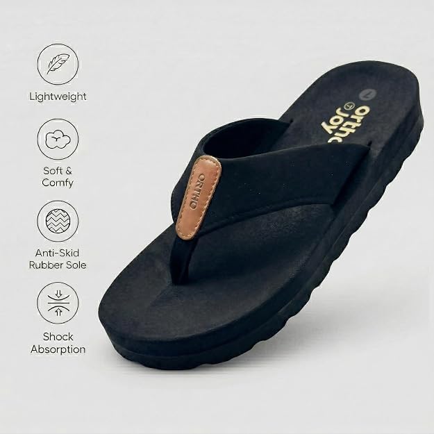 Image of ORTHO JOY Men's Orthopedic Flip Flop Sandals, Comfortable Cushioned Toe Post Slippers with Supportive Footbed.