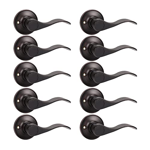 KNOBWELL 10 Pack Oiled Bronze Door Handle, Bronze Door Knobs Interior, Drop Style Dummy Door Levers Single Sided, Right Handed (No Lock)