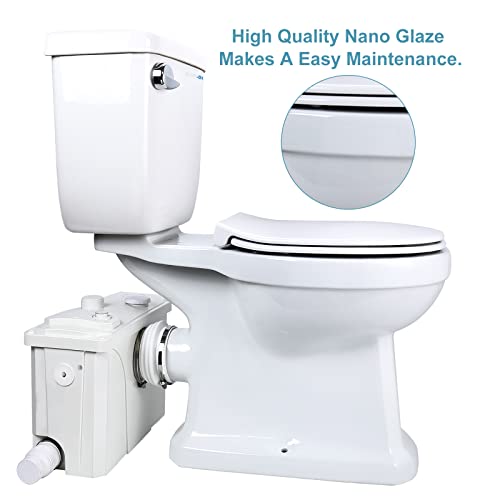 Upflush Macerating Toilet For Basement- Macerating Toilet System With Extension Pipe And Round Bowl,Toilet Tank With Front Flush Valves And 500Watt Macerator Pump For Kitchen Sink, Bathroom, Laundry #TOP1