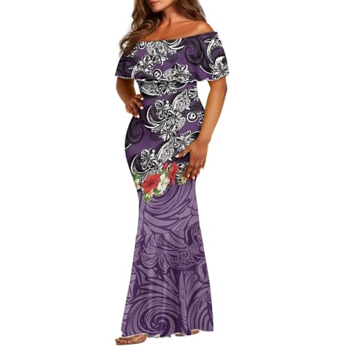 Image of Polynesian for Women S-7XL Off Shoulder Maxi Dress Hawaiian Summer Dresses