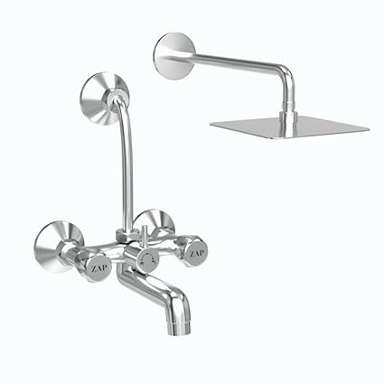 ZAP Continental Series Brass Wall Mixer With 3-Function, 4 * 4 Overhead Shower Set and 125mm Bend Pipe