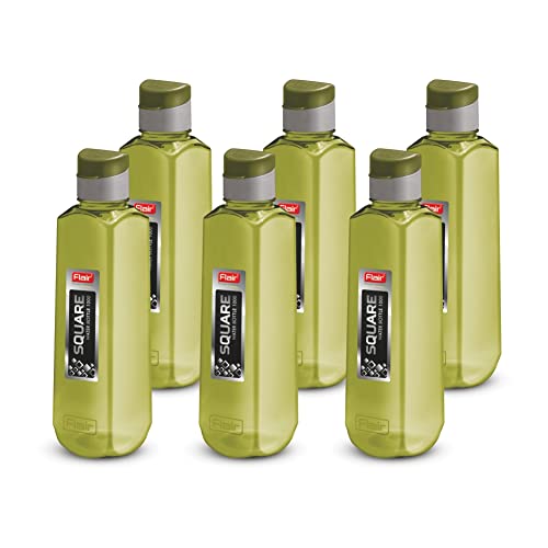 Image of Flair Square PET Water Bottles with Fliptop Lid Set of 6 Pcs 1000 ML (Green)